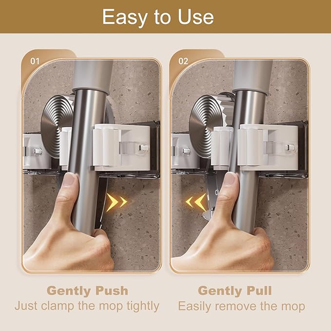 Broom Hanger Mop Hanger, Wall Mount Mop Grippers, No Punching Required Broom Hanger Organizer for Bathroom, Kitchen, Laundry Room, Home Garden, Garage Storage and Organization Rack (Transparent)