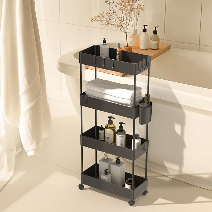Pipishell Slim Storage Cart with Wheels, Bathroom Cart Organizer Bathroom Storage Small, Rolling Cart for Bathroom, Laundry Room, Kitchen, Narrow Space, Black PIUC05-NeatNest