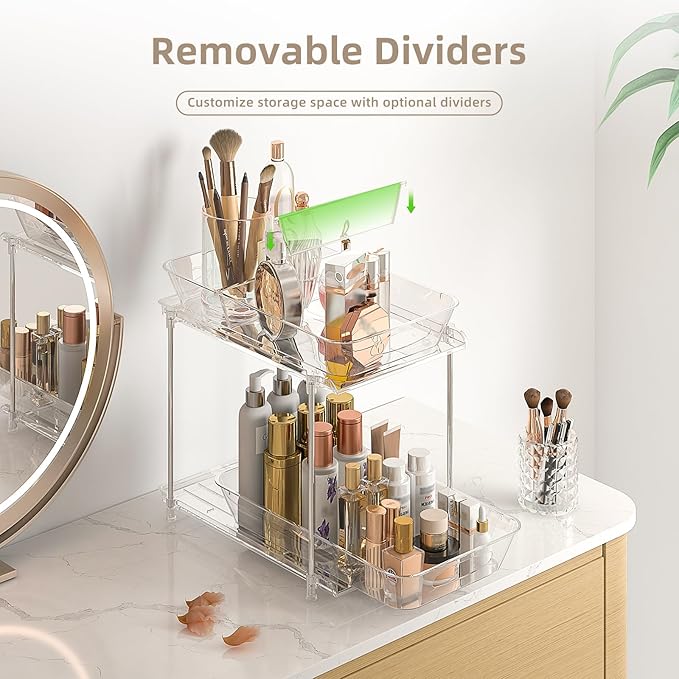 Under Sink Organizer, Bathroom Organizers and Storage, 2 Tier Multi-Use Pull Out Cabinet Organizer with Hang Hooks and Cups (transparent, 4 Pack)-NeatNest
