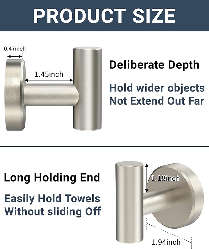 Brushed Nickel Towel Hook, Coat Robe Clothes Hook for Kitchen Garage Wall Mounted 4 Pack, 304 Stainless Steel, Heavy Duty Door Hanger, Cabinet Closet Wall Hook for Hotel Pool (Brushed Nickel)