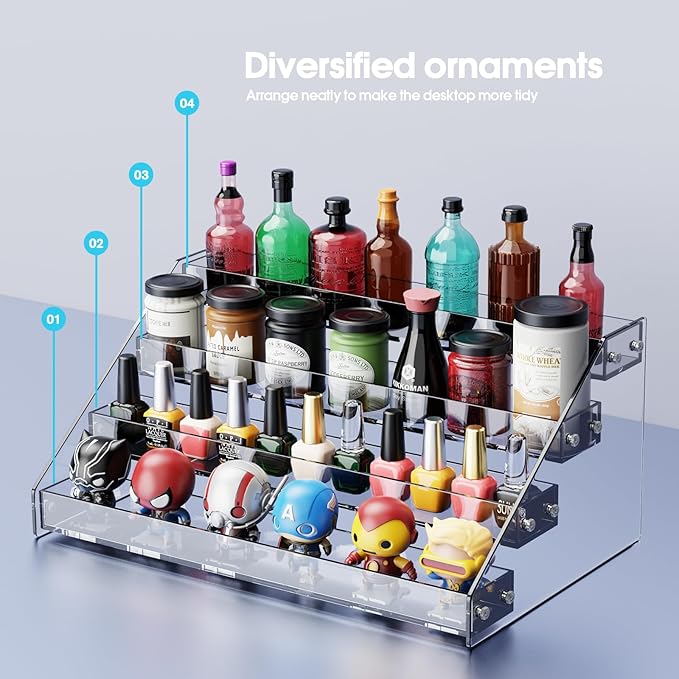 Acrylic 4-Tier Display Stand, Organizer, Storage Rack, Perfume, Spice, Figure, Cupcake, Card Display Stand, 12.2"x8.38"x6.22"-NeatNest