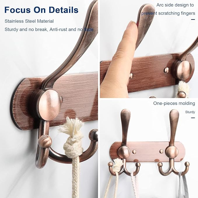 NearMoon Coat Rack Wall Mounted-2 Pack, Heavy Duty Bath Towel Hooks Stainless Steel Robe Hooks Holder, Metal Coat Hook for Towel Coat Hat Key Bathroom Bedroom Hotel Entryway (2 Hooks, Antique Copper)