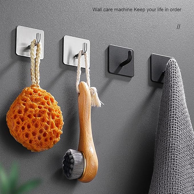 Bath Towel Hooks -10 Pack Strong Self Adhesive Coat/Clothes Hooks, No Drilling Sticky Hooks, Heavy Duty 304 Stainless Steel Shower Wall Hook for Bathroom Kitchen Bedroom(Brushed Nickel)