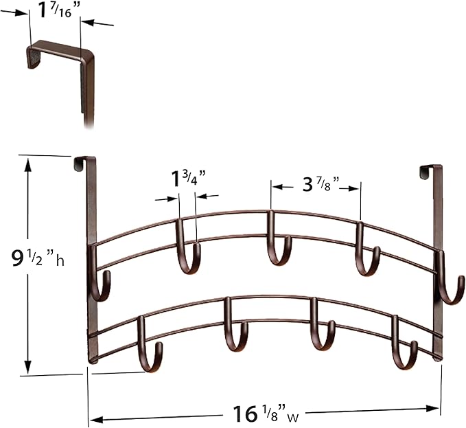 LYNK Professional® Home™ Over Door Hooks Rack - 9 Hook Over Door Hanger - Over Door Towel Rack - Hanging Towels or Clothes - Bathroom, Bedroom or Laundry Room - Lifetime Ltd. Warranty - Bronze
