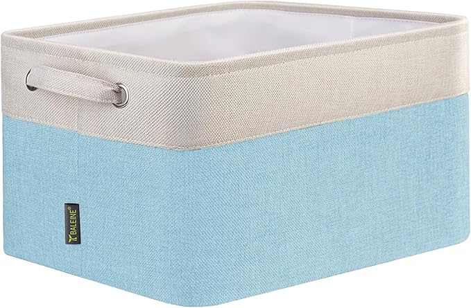 BALEINE 1 Pack Fabric Storage Bins for Shelves, Linen Storage Baskets for Organizing, Decorative Closet Bins for Clothes, Home (Skyblue, 15''x11''x9.5'')-NeatNest