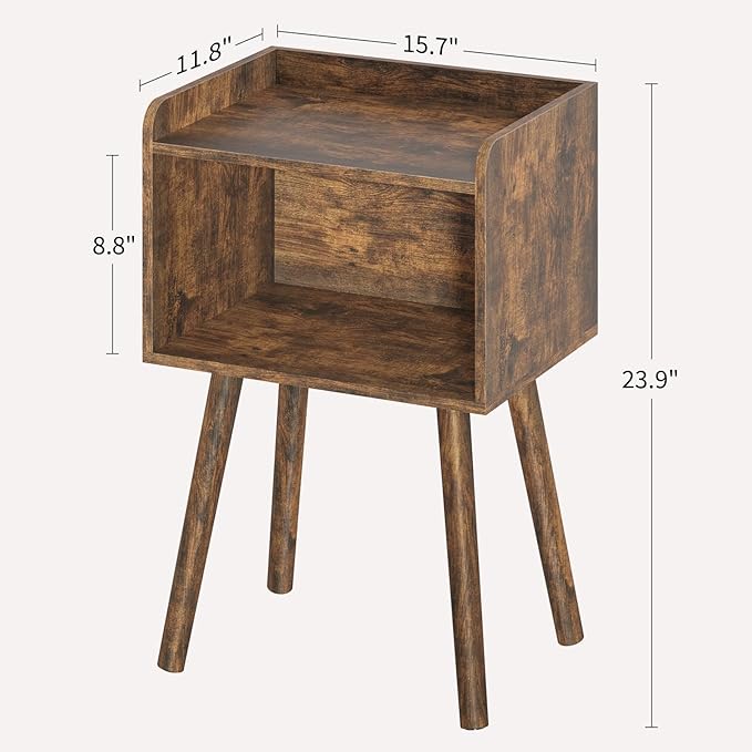 Yoobure Mid Century Modern Nightstand for Small Spaces - Small Side Table with Storage Shelf, Wood End Table Night Stand, Vintage End Tables Living Room, Minimalist Side Tables for Bedroom Dorm Office
