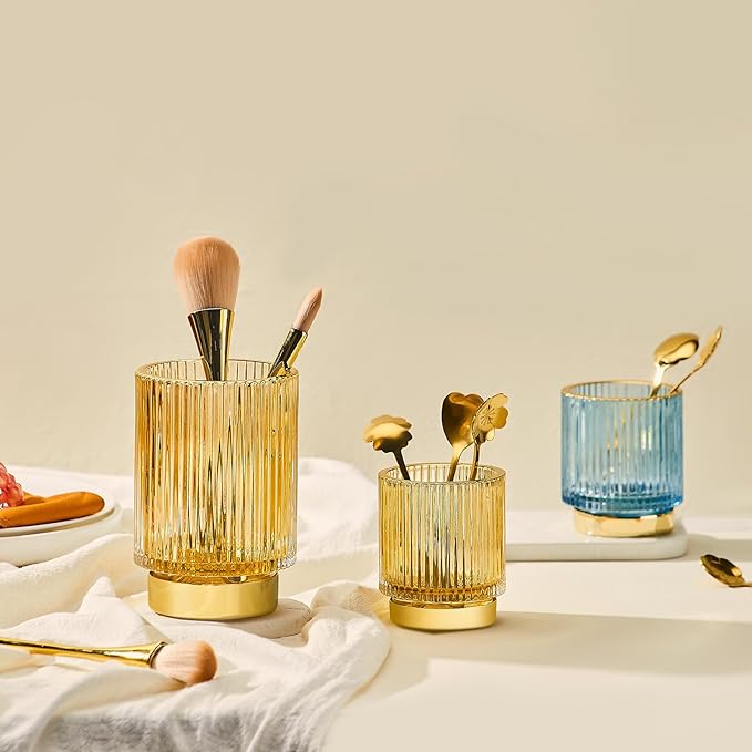 Makeup Brush Holder Organizer,Toothbrush Holders,Desk Pen Pencil Holder,Multifunctional Vintage Glass Brush Cup(S/White/A3-14-US)-NeatNest