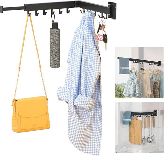 BESTHLS Wall Mounted Portable Clothes Drying Rack with Space Saver Clothes Hangers Design Universal for Balcony Mudroom Bedroom Kitchen Foldable Laundry Rack (2-Pole Black)-NeatNest