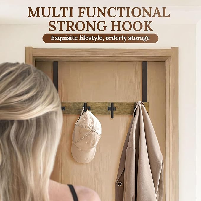 FH Classic Style Over The Door Hook Rack - Black & Brown (with 4 "T Hooks)