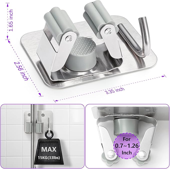 Broom Holder Wall Mount Screw Drilling, Sturdy Heavy Duty Stainless Steel Mop Gripper Rack Perforated, Perfect for Laundry Room Organizer, Fit with Laundry Kitchen Garage Garden Storage System-NeatNest