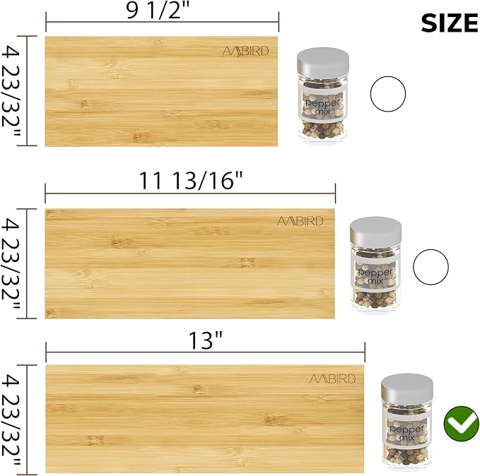 AMBIRD Bamboo Spice Drawer Organizer with Non-slip Mat, 4 Tier Jar Spice Rack Tray 13'',Seasoning Organizer for Kitchen,Cabinet,Drawers,Countertop-NeatNest