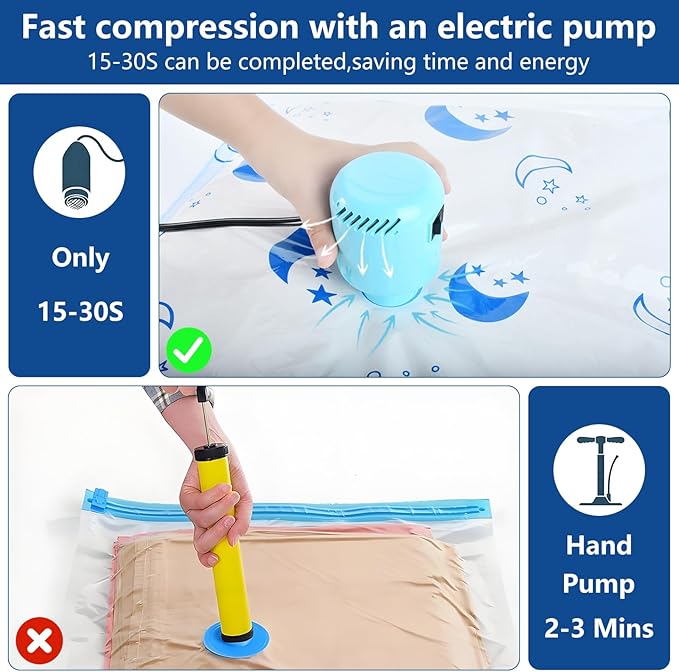 Vacuum Seal Bags for Clothing with Electric Pump,16 Pack Space Saver Bags (4 Jumbo, 4 Large, 4 Medium, 4 Small) Vacuum Storage Bags for Travel,Bedding,Blankets-NeatNest