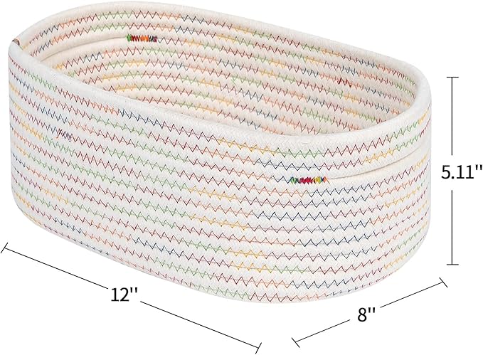 CubesLand Rectangle Woven Cotton Rope Organizer, Small Rainbow Basket for Kids, Baby & Pets' Toys, Shelves Storage-NeatNest