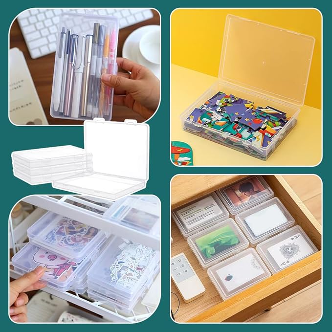 BENECREAT 4 Packs 6.3x8.8x1inch Bead Storage Organizer Box, Rectangle Clear PP Plastic Box Containers, Dustproof Case with Hinged Lid for Cards, Beads and Craft Supplies-NeatNest