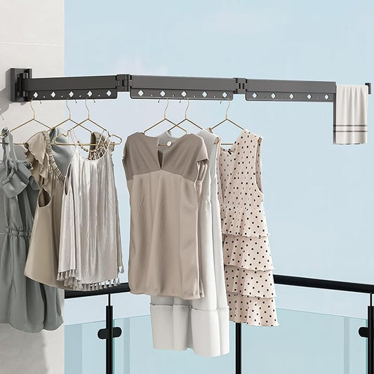 Clothes Drying Rack, Laundry Drying Rack Wall Mount for Bathroom, Retractable and Foldable Clothes Rack for Indoor, Space Saver for Laundry Room, Balcony, Closet, Bedroom(3-Fold), Black-NeatNest