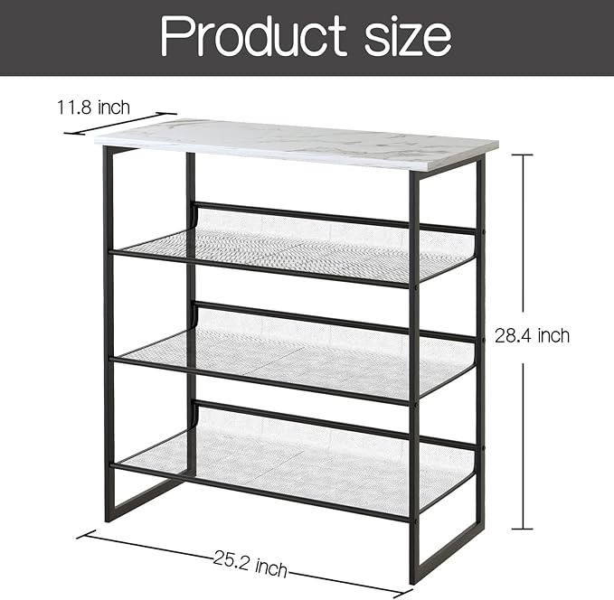 Garden 4 you 4 Tiers White Marble Shoe Rack,Freestanding Organizer Multi-Purpose Adjustable Flat and Slant Storage Rack Shoe Shelf, High Heels Potted Plant for Entryway Hallway Living Room Closet-NeatNest