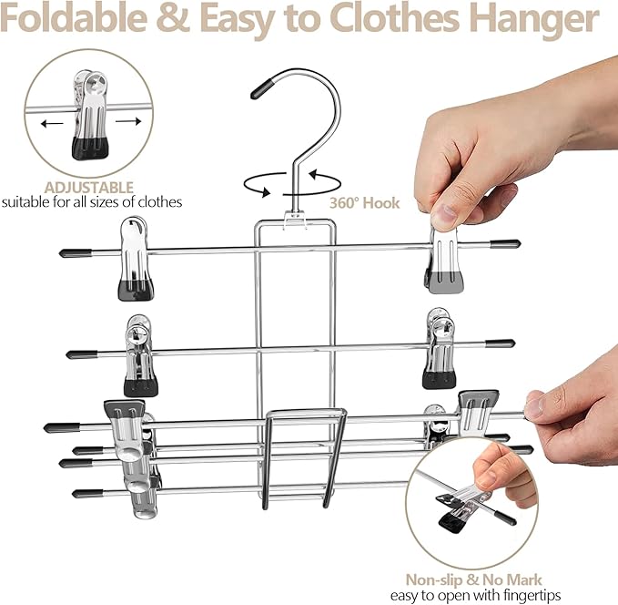 4 Pack Pants & Skirt Hangers Space Saving Hanging Closet Organizer and Storage, Upgrade Skirt Hangers with Clips and 360° Swivel Hook, Closet Storage-NeatNest