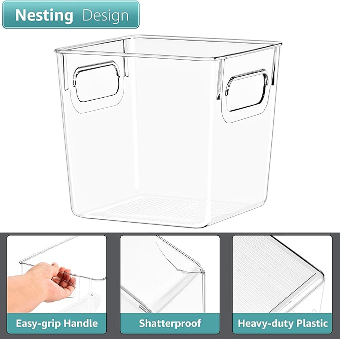 Sorbus 2 Pack Small Clear Plastic Storage Bins, Clear Organizer Bins with Handle for Kitchen, Pantry, Cabinet, Refrigerator, Craft, Toys, Clothes, Closet, Under Sink, Bathroom Organizers and Storage