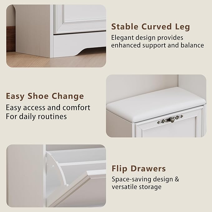 Entryway Shoe Cabinet with Bench, Hidden Storage and Adjustable Shelves, Wooden Shoe Rack and Organizer for Hallway, Mudroom, Closet, Small Apartment