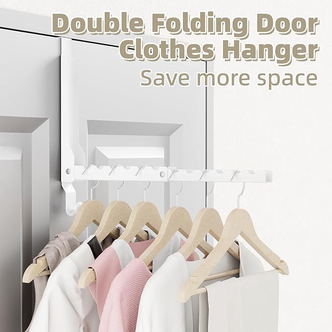 Over The Door Hangers, Over Door Hooks for Hanging, Small Space Dual Folding Portable Extra Long Over Door Clothes Hanger for Clothes, Hats, Bags and Towels (1Pack,White(Update))