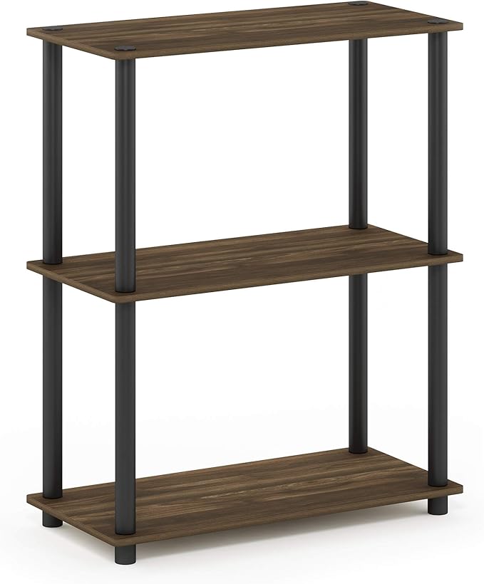 Furinno Turn-N-Tube 3-Tier Compact Multipurpose Shelf Display Rack, Columbia Walnut/Black-NeatNest