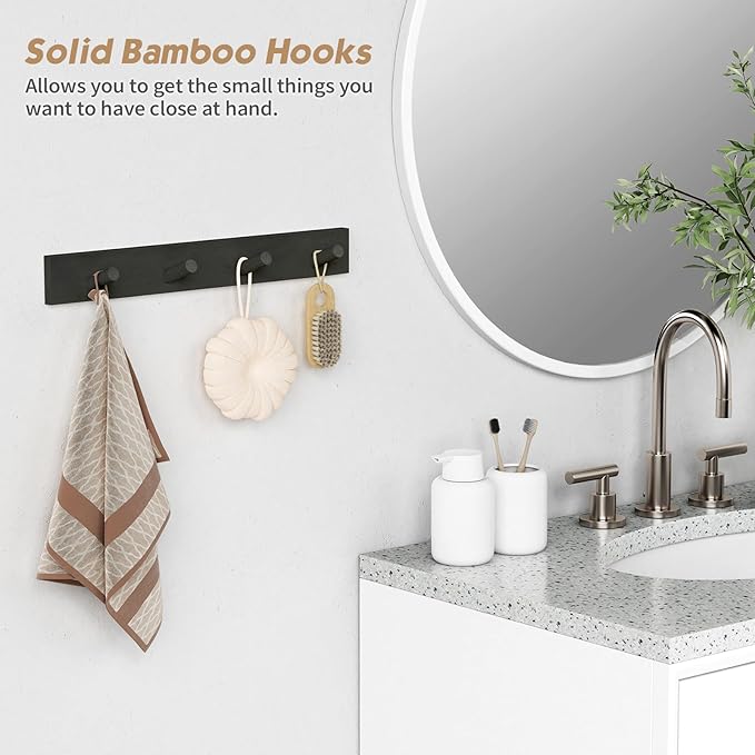 Forbena Black Coat Rack Wall Mount 4-Pack, Rustic Farmhouse Coat Hooks for Wall, Vertical Hanging Hat Rack for Office, Bedroom, Closet, Small Spaces, Kids Room Clothes, Entryway Shoes - 16 Pegs