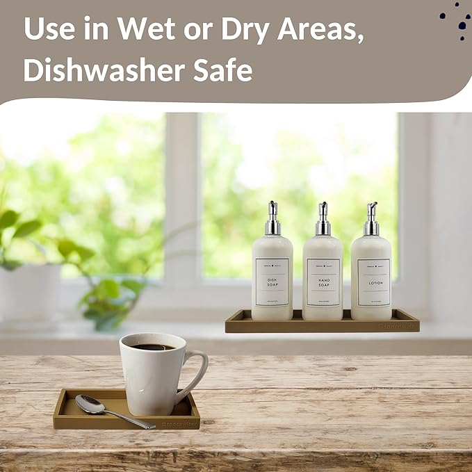 Countertop and Vanity Tray - 2 PC (11” and 7”) Shatterproof Silicone Kitchen and Bathroom Trays for Counter, Kitchen Soap Dispenser Tray, Vanity Trays for Bathroom, Perfume Key Tray-NeatNest