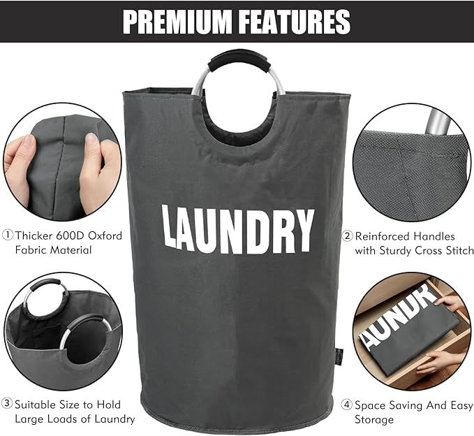 DOKEHOM 160L XX-Large Laundry Basket (7 Colors), Collapsible Laundry Bag, Foldable Laundry Hamper, Folding Washing Bin (Dark Grey, XXL)-NeatNest