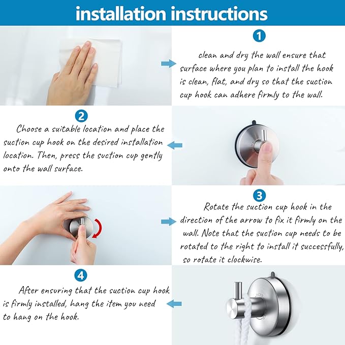 DGYB Suction Cup Hooks for Shower Set of 2 Brushed Nickel Towel Hooks for Bathrooms SUS 304 Stainless Steel Shower Hook for Loofah 15 Lb Bathroom Hook for Towels-NeatNest