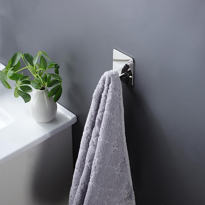 DELITON Towel Hooks for Bathrooms - 4 Pack Wall Hooks for Hanging Heavy Duty Adhesive Command Hooks for Coat Robe, Waterproof Shower Hooks Stainless Steel Mirror, Silver-NeatNest