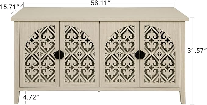 Accent Sideboard Buffet Cabinet with Storage, Vintage Cabinet with 4 Hollow-Carved Arched Doors and Adjustable Shelves, Accent Storage Cabinet Wood Credenza for Living Room, Kitchen, Entryway
