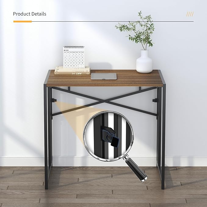 Folding Computer Desk 32 inch Writing Gaming Computer Camping Table, No Assembly Required Home Office Desk, Espresso-NeatNest
