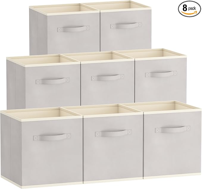 Lifewit 11 Inch Cube Storage Bins, 8 Packs Storage Cubes Foldable Decorative Fabric Storage Baskets for Organizing Home Organizers with Handles for Shelves, Closet, Light Gray-NeatNest