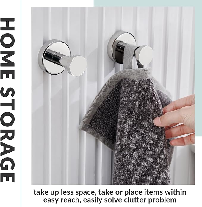 APLusee Polished Chrome Bathroom Towel Hooks 2 Pack, 304 Stainless Steel Round Robe Hooks for Bathroom Kitchen Garage, Heavy Duty Wall Mounted Towel Hanger