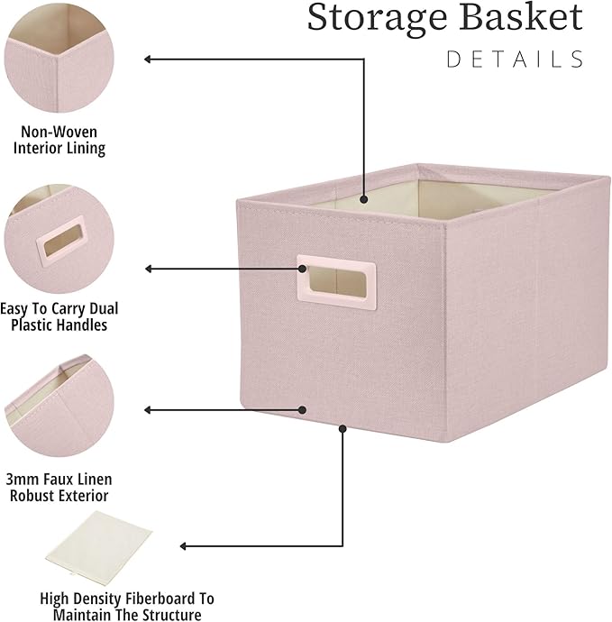 DECOMOMO Storage Bins for Shelves Robust Fabric Closet Bins for Shelves Toy Storage Clothes Books (Pack of 3 – Pink)-NeatNest