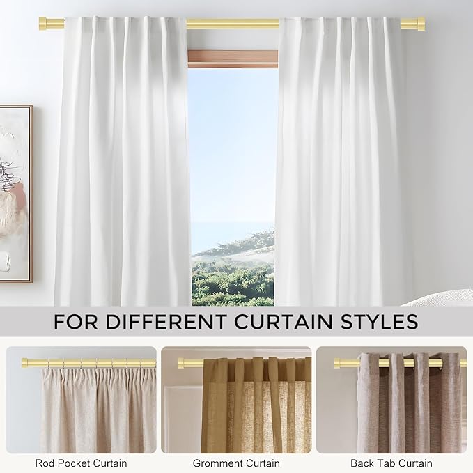 2 Pack Gold Curtain Rods for Windows 48 to 84 Inch(4-7 Feet),1" Diameter Drapery Rods with Modern Style End Cap Finials,Size:36-88 Inch