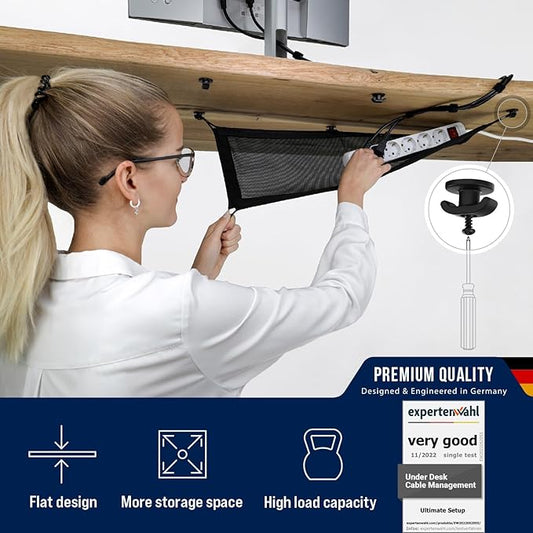 Cable Management net - Under Desk Wire Management - Flexible Under Desk Cable Management Tray Black-NeatNest