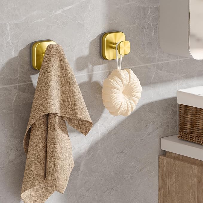 BKV Suction Cup Hooks for Shower,Heavy Duty Shower Hooks for Bathroom Wall,Glass Windows,Smooth Doors to Hang Towels,Robes,Coat,Reusable Suction Cup Wreath Hanger for Christmas Wreaths-Gold(2 Pack)-NeatNest