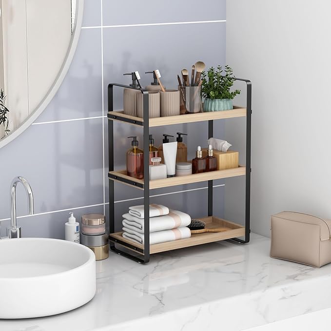 Bathroom Counter Organizer,Bathroom Countertop Organizer,Counter Shelf,Countertop Storage,Organization and Storage,Makeup Shelf,Sink Caddy(Burlywood 3 Tier)-NeatNest