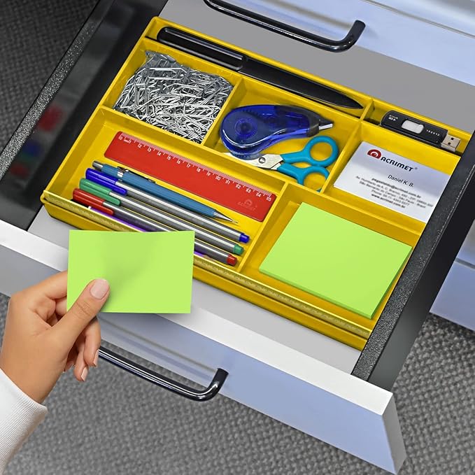 Acrimet Desk Drawer Organizer Tray with 8 Compartments – Multi-Purpose Bin for Office Supplies, Makeup, and Accessories – Fits inside Drawers or Desktops, 12.75" x 8" x 1.06" (Plastic) (Yellow Color)-NeatNest