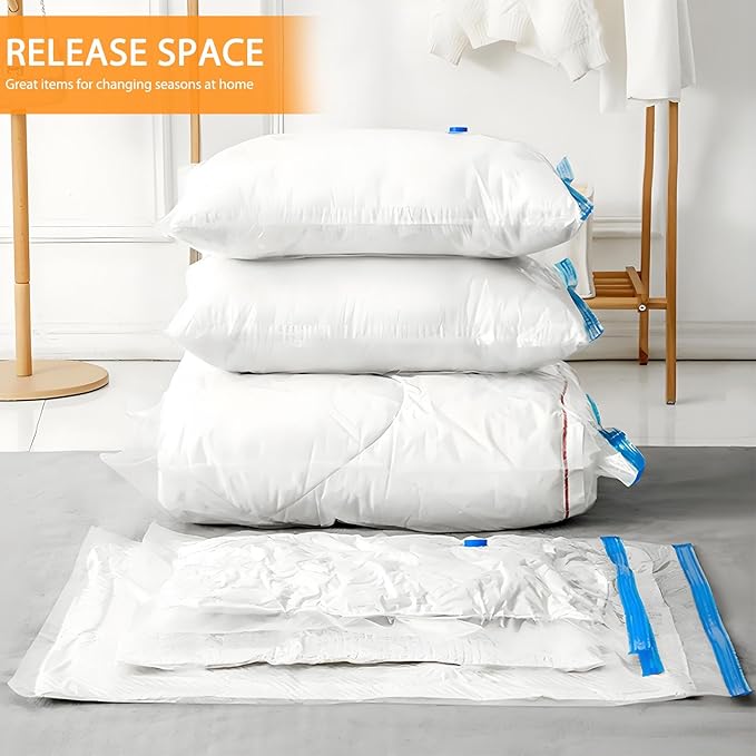 6 Pack Vacuum Storage Bags, Vacuum Seal Bags for Clothing with Hand Pump, 2 Jumbo+2 Large+2 Medium, 80% Space Saver Bags for Clothes, Pillows, Comforters and Blankets, Home Travel Essentials(6 Combo)-NeatNest