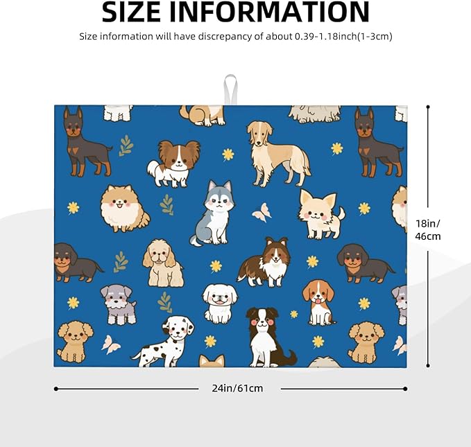 Cute Puppy Dog Dish Drying Mat 18 x 24 Inch for Kitchen Counter Cute Kitchen Mat Microfiber Kitchen Countertop Absorbent Reversible Drainer Rack Pad Dish Drying Mat-NeatNest