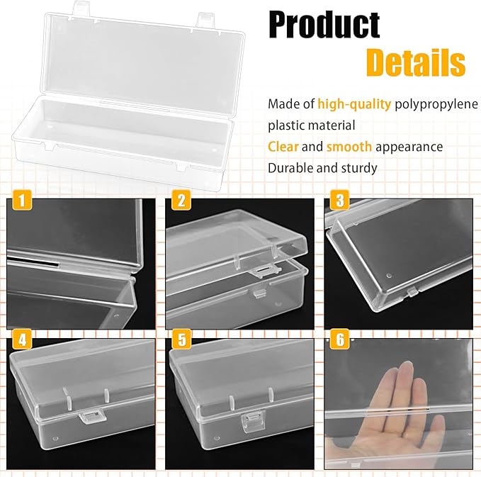 10 Pcak 6'' Plastic Storage Boxes, Small Storage Containers with Hinged Lids, Rectangle Clear Boxes for Beads, Jewelry, Game Pieces, Pens and Crafts Items(6.2'' x 2.5'' x 1.2'')-NeatNest