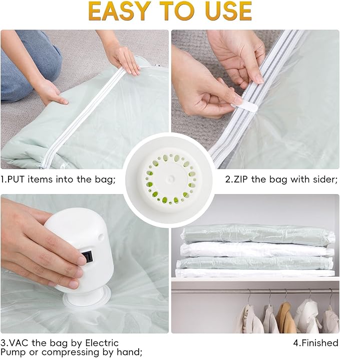 Vacuum Storage Bags with Electric Air Pump, 25 Pack (5 Jumbo, 5 Large, 5 Medium,10 Roll Up Bags) Space Saver Bag, Vacuum Sealer Bags for Clothes, Blanket, Duvets, Pillows, Comforters, Travel-NeatNest