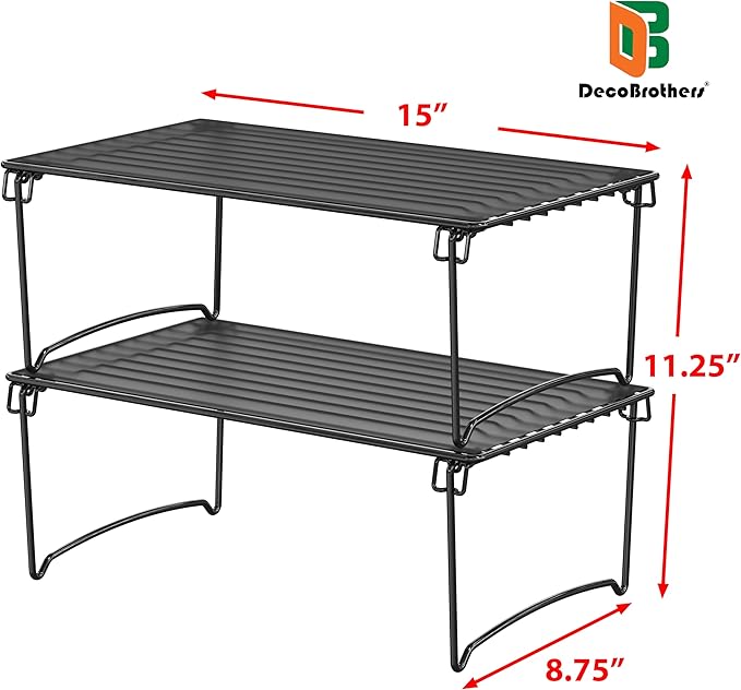 Deco Brothers Stackable Cabinet Shelf Organizer, 2 Pack, Black-NeatNest