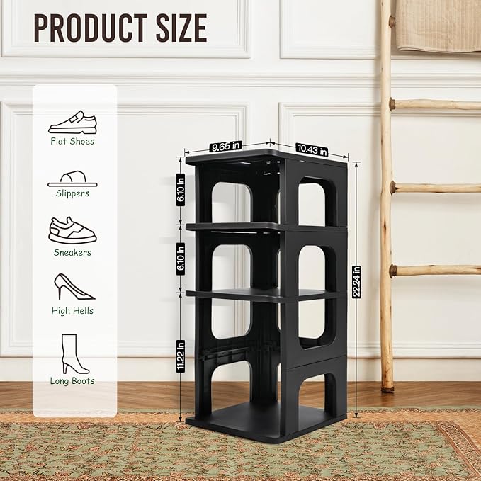 TRZZ 4-Tier Small Shoe Rack, Vertical Narrow Stackable Organizer with Removable Partition, Efficient Shoe Storage for Closet, Entryway, and Small Spaces (Black)-NeatNest