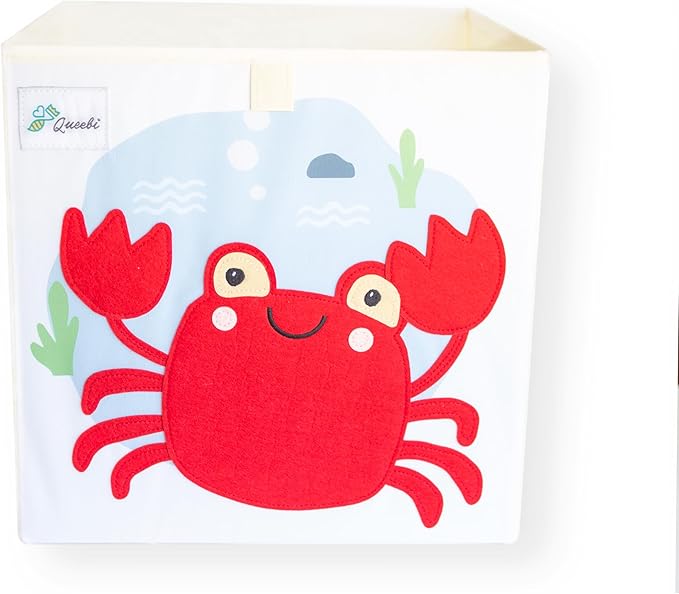 Crab Storage Cube- Organizer for Nursery, Playroom, Bedroom, Closet. Foldable Box 13x13x13 inches. Children's Toy Box, Diaper Caddy, Clothing Basket, Book Bin, Baby Essentials & Kids Gift-NeatNest
