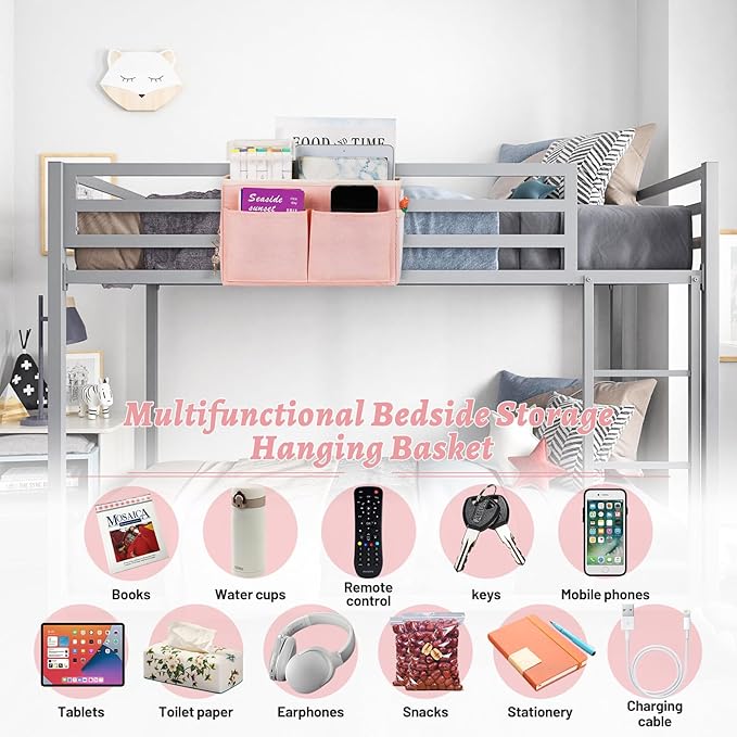 Bedside Caddy Hanging Storage with Water Bottle Holder for Bunk Bed Hospital Bed Dorm Rooms (Pink)-NeatNest
