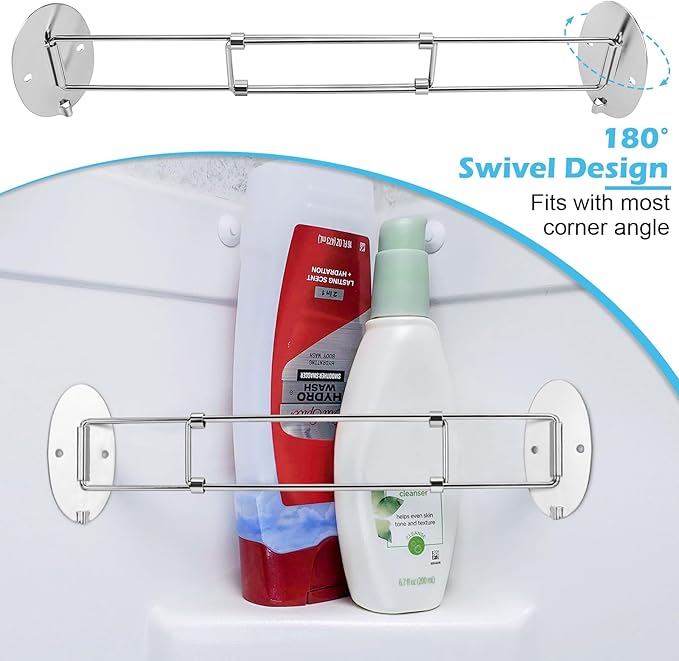 【2025 New】Adjustable 7.8-13.5 inch Rv Shower Corner Storage Bar, Stainless Steel Rv Shower Caddy for Corner Shelves in Camper, RV Bathroom Organization Must Have Accessories (2 Pack)