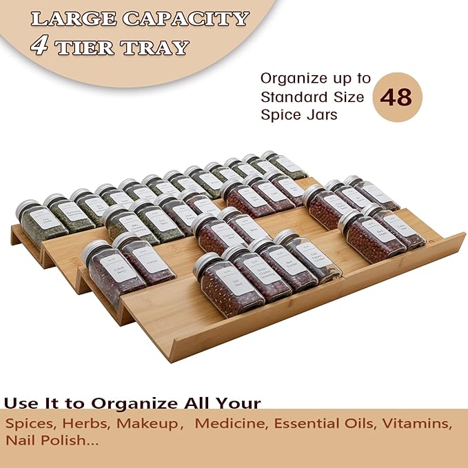 Bamboo Spice Rack Drawer Organizer - 8 Pieces Set- 11" Wide Per Piece - Combine Pieces Into 22" Wide Rack (11" or 22")-NeatNest